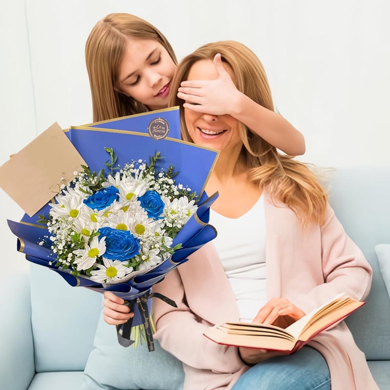DEWJDFSC 20 Sheets Flower Wrapping Paper,Waterproof Floral Korean Bouquet Wrapping Paper, Florist Supplies, Suitable for Flowers Gift Packaging (Dark Blue) - Image 4
